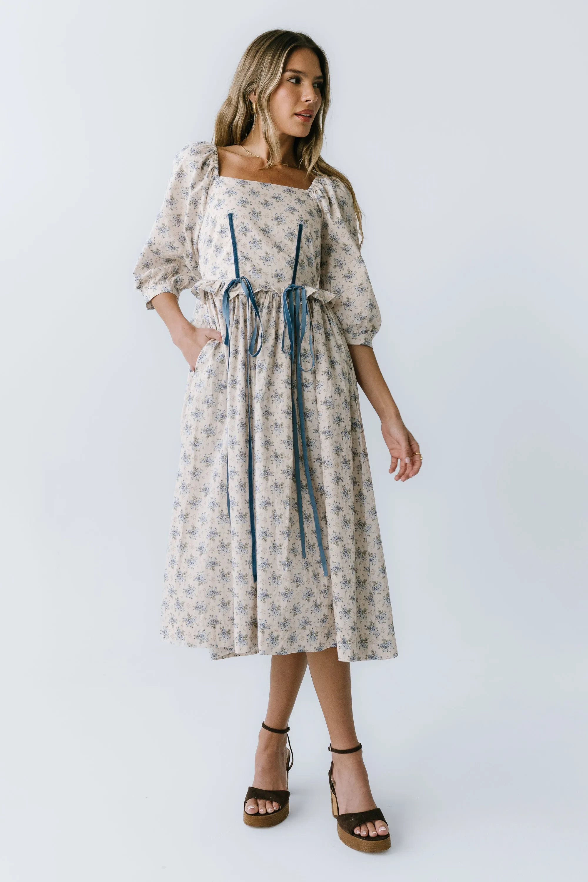 Gloria Floral Midi Dress in Ecru sold by bohme product image thumbnail 3