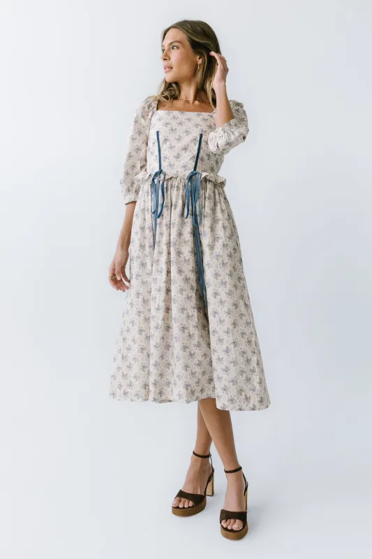 Gloria Floral Midi Dress in Ecru sold by bohme