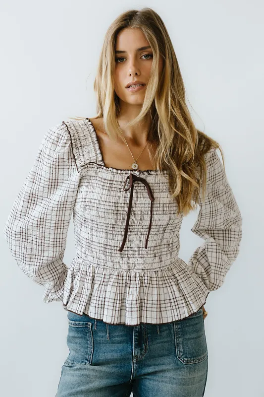 Vale Smocked Blouse in Mocha sold by bohme