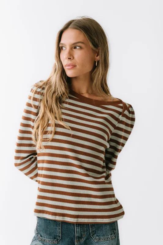 Kathy Waffle Knit Top in Brown sold by bohme