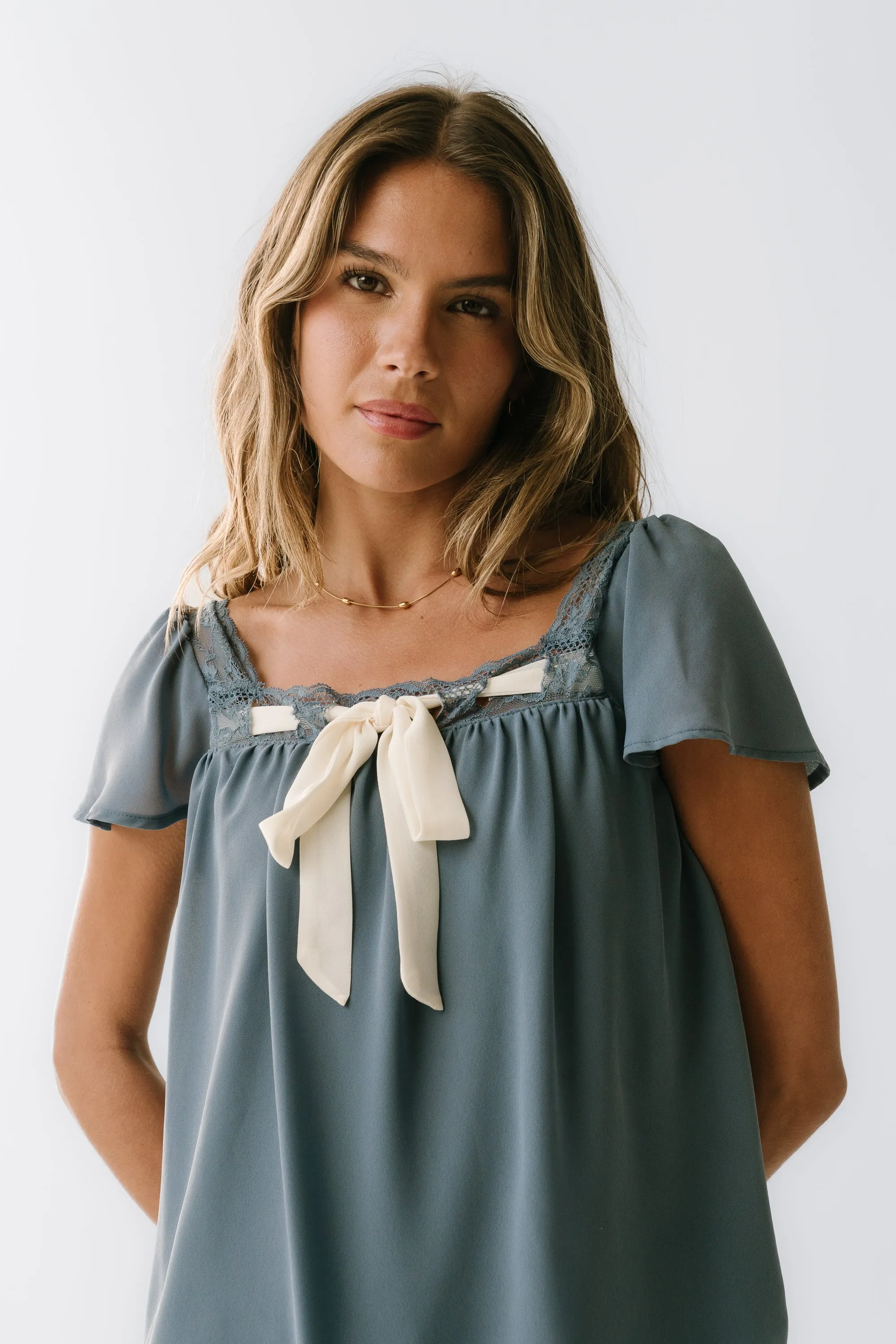Gianna Lace Trim Blouse in Blue sold by bohme product image thumbnail 3