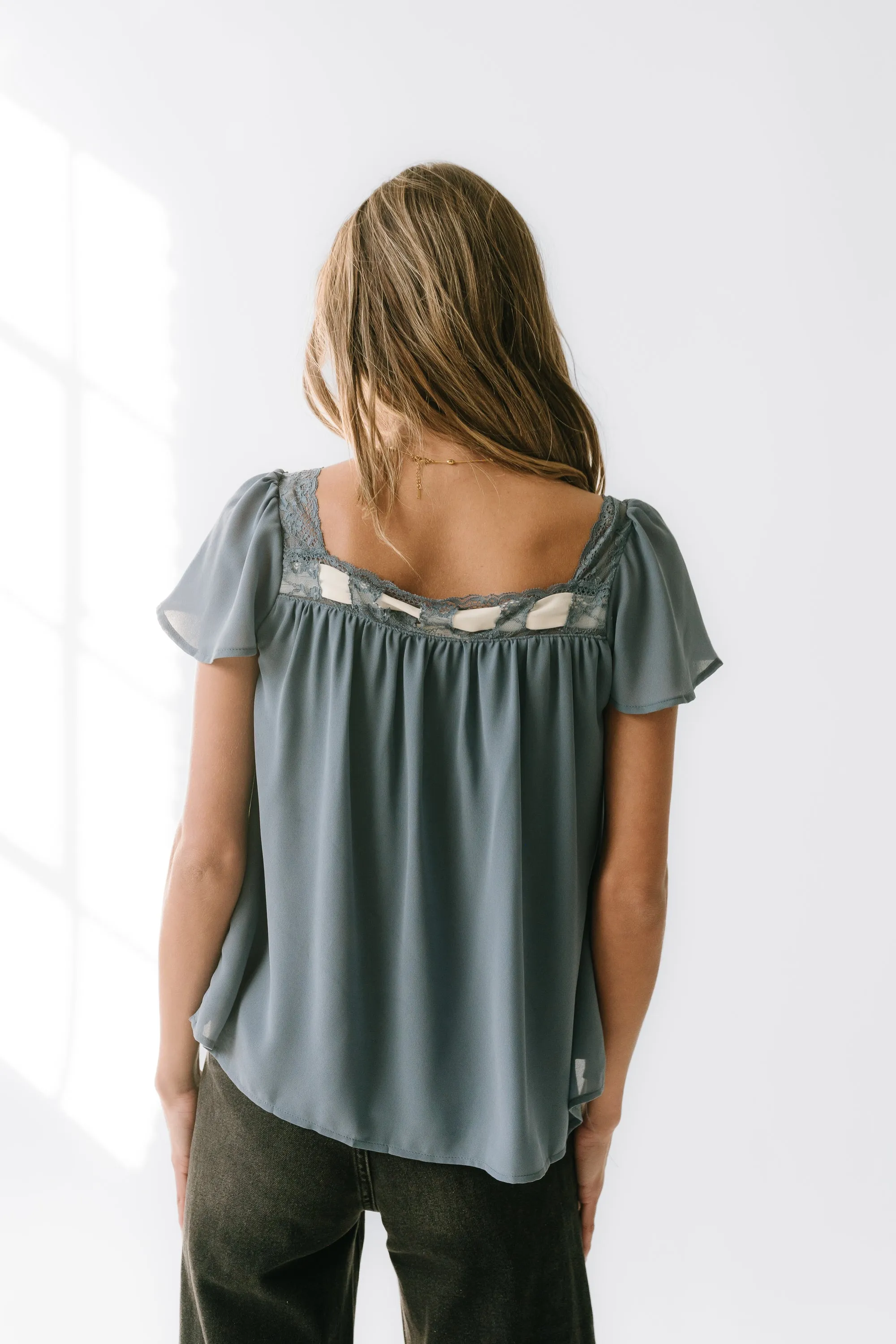 Gianna Lace Trim Blouse in Blue sold by bohme product image thumbnail 2