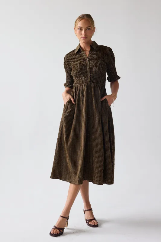 Jonas Gingham Midi Dress sold by bohme