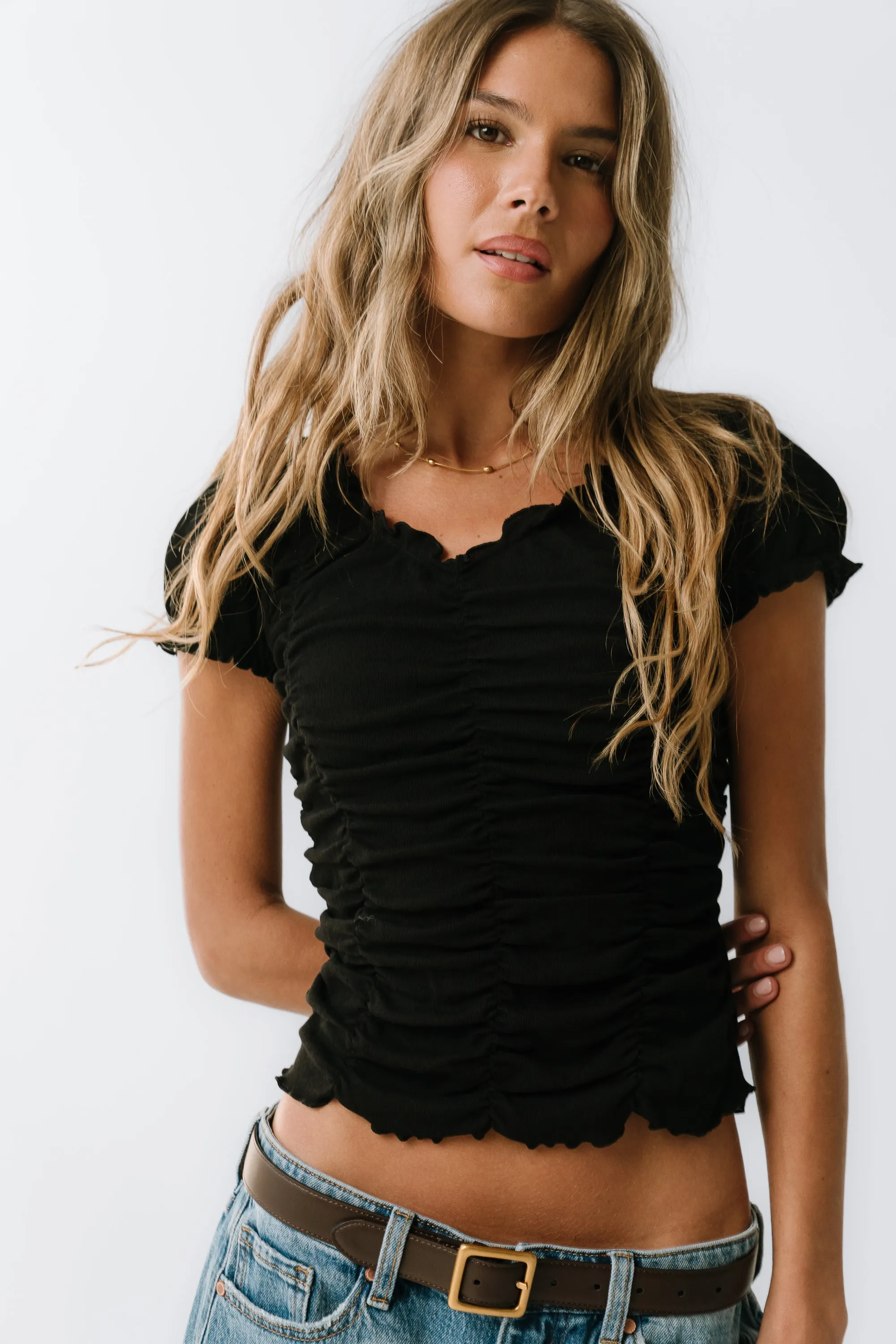 Regan Ruched Top in Black sold by bohme