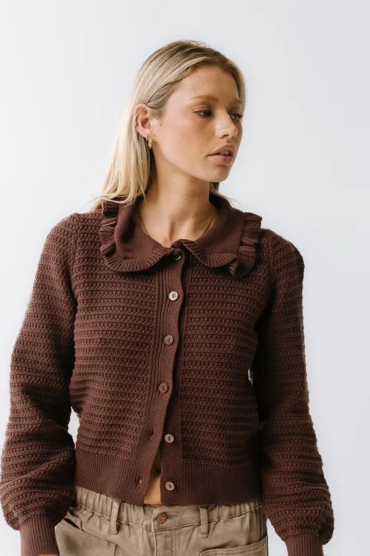 Maureen Collared Cardigan in Brown sold by bohme