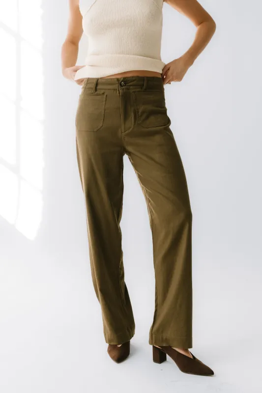 Lander Wide Leg Pants in Olive sold by bohme