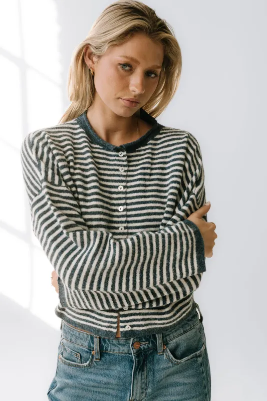Miriam Striped Cardigan in Denim sold by bohme