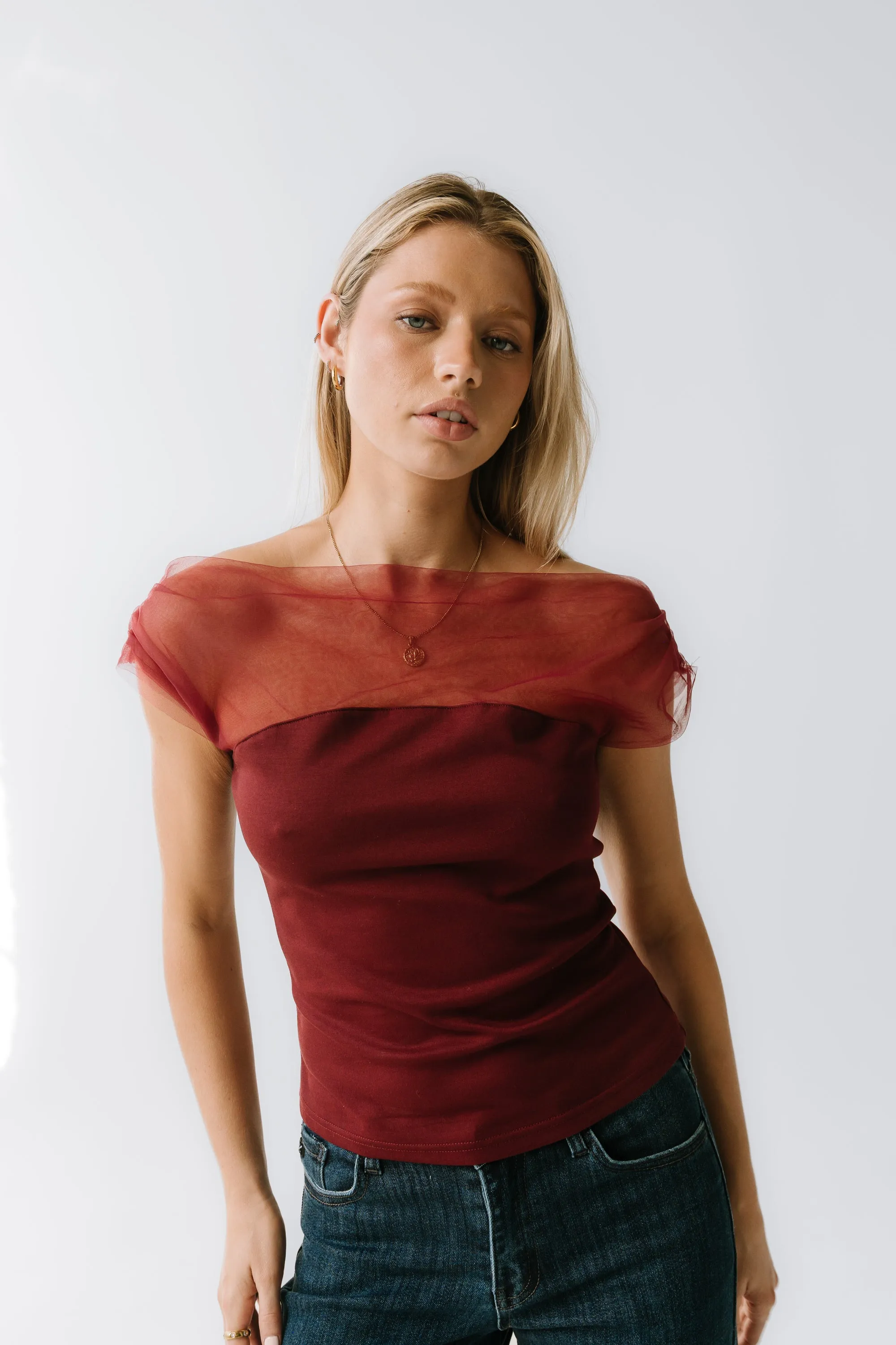 Tracy Mixed Media Top in Burgundy sold by bohme product image thumbnail 2