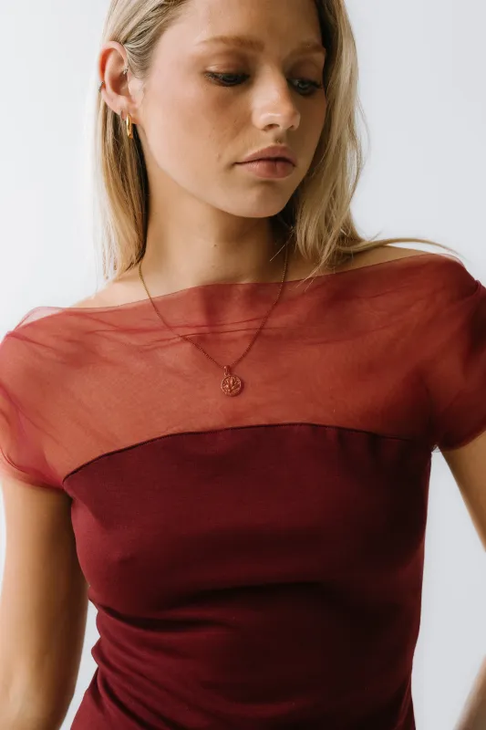 Tracy Mixed Media Top in Burgundy sold by bohme