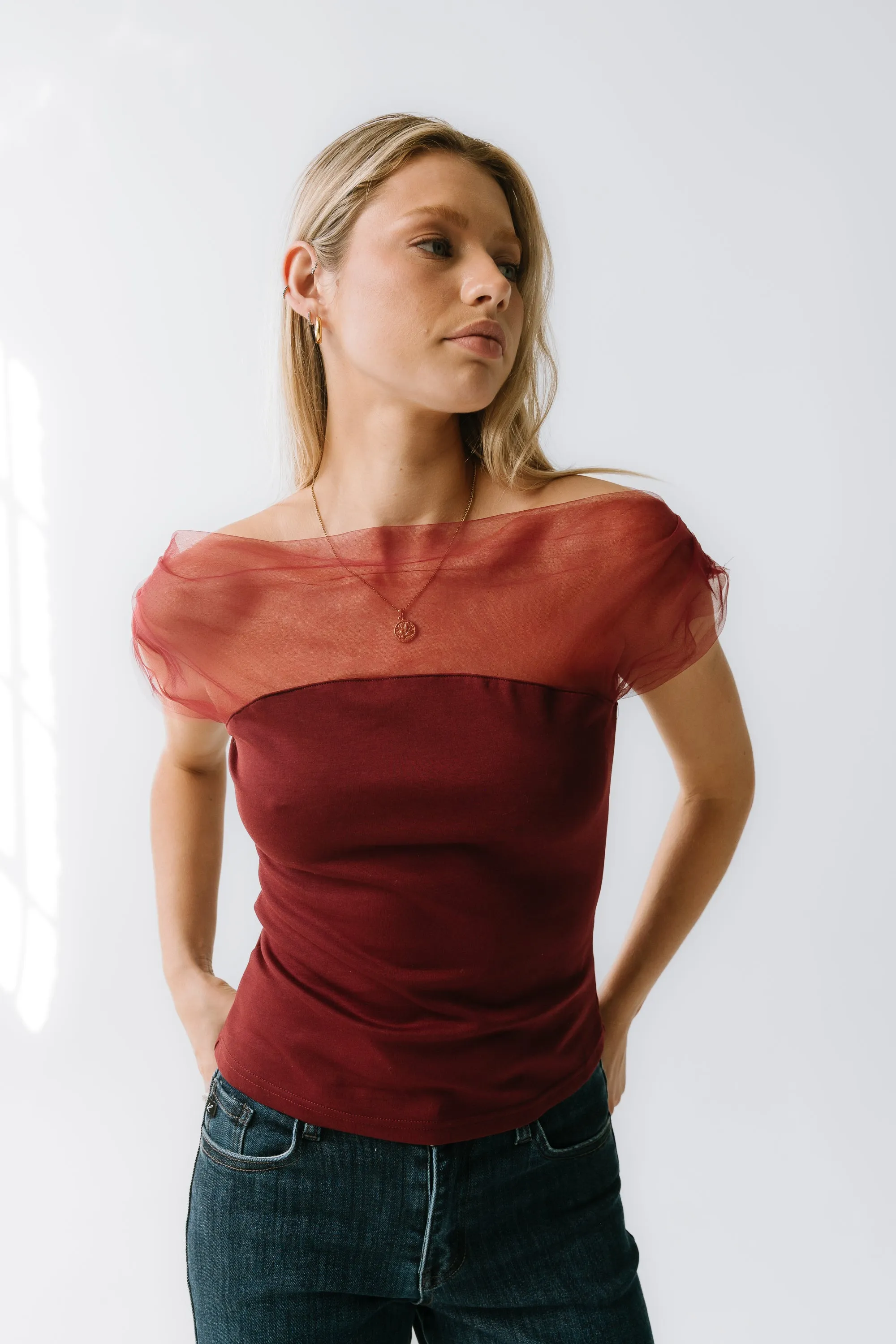 Tracy Mixed Media Top in Burgundy sold by bohme product image thumbnail 5