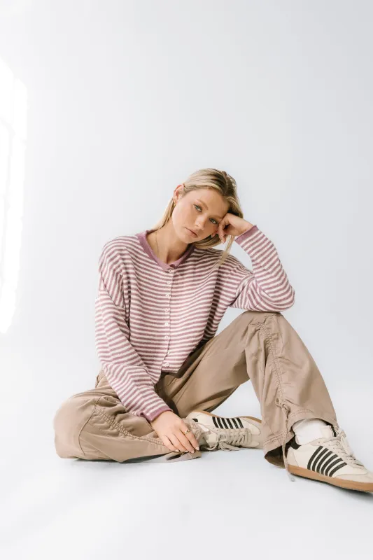 Miriam Striped Cardigan in Purple sold by bohme