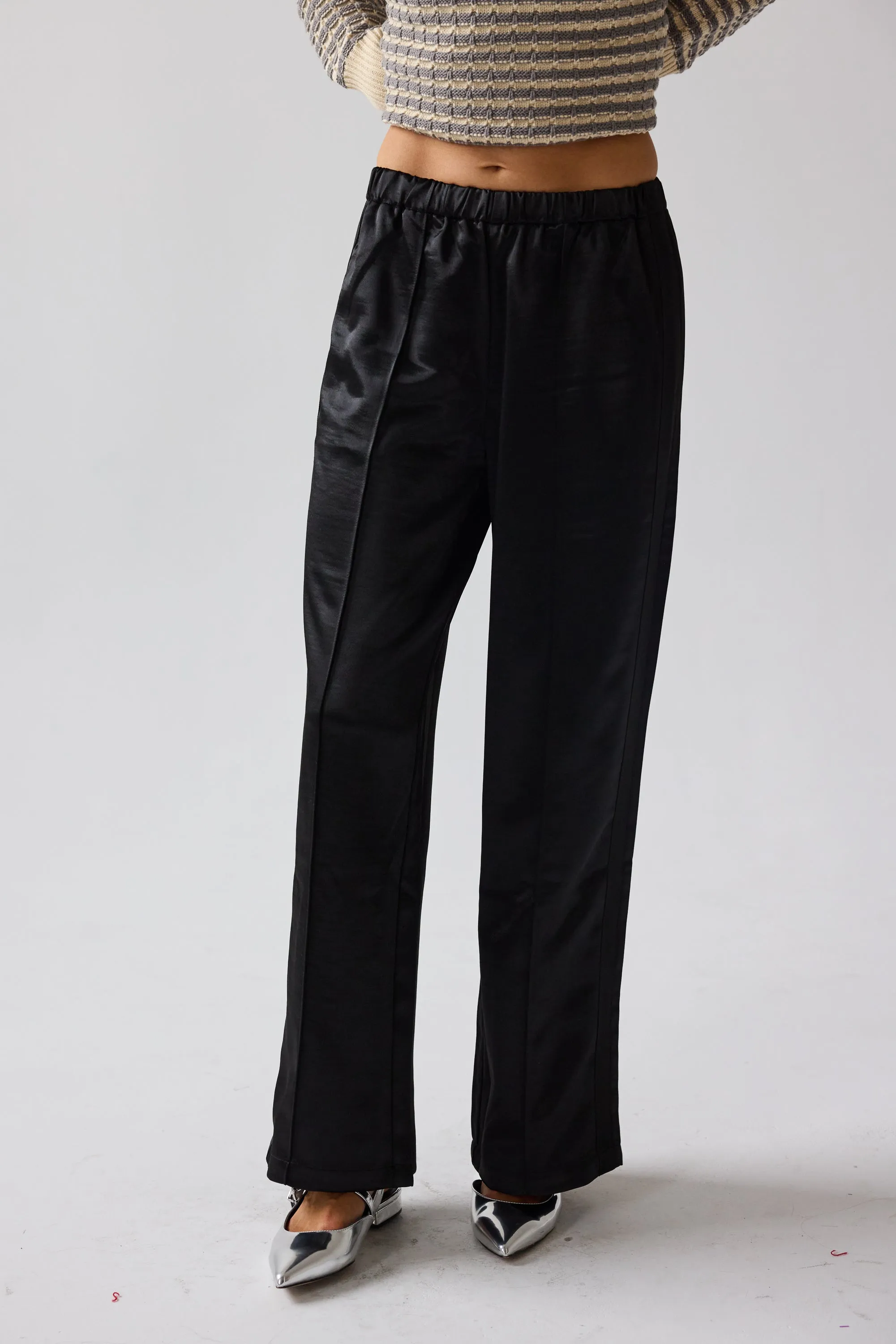 Gemma Satin Wide Leg Pants in Black sold by bohme