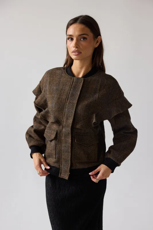 Ricky Herringbone Bomber Jacket sold by bohme