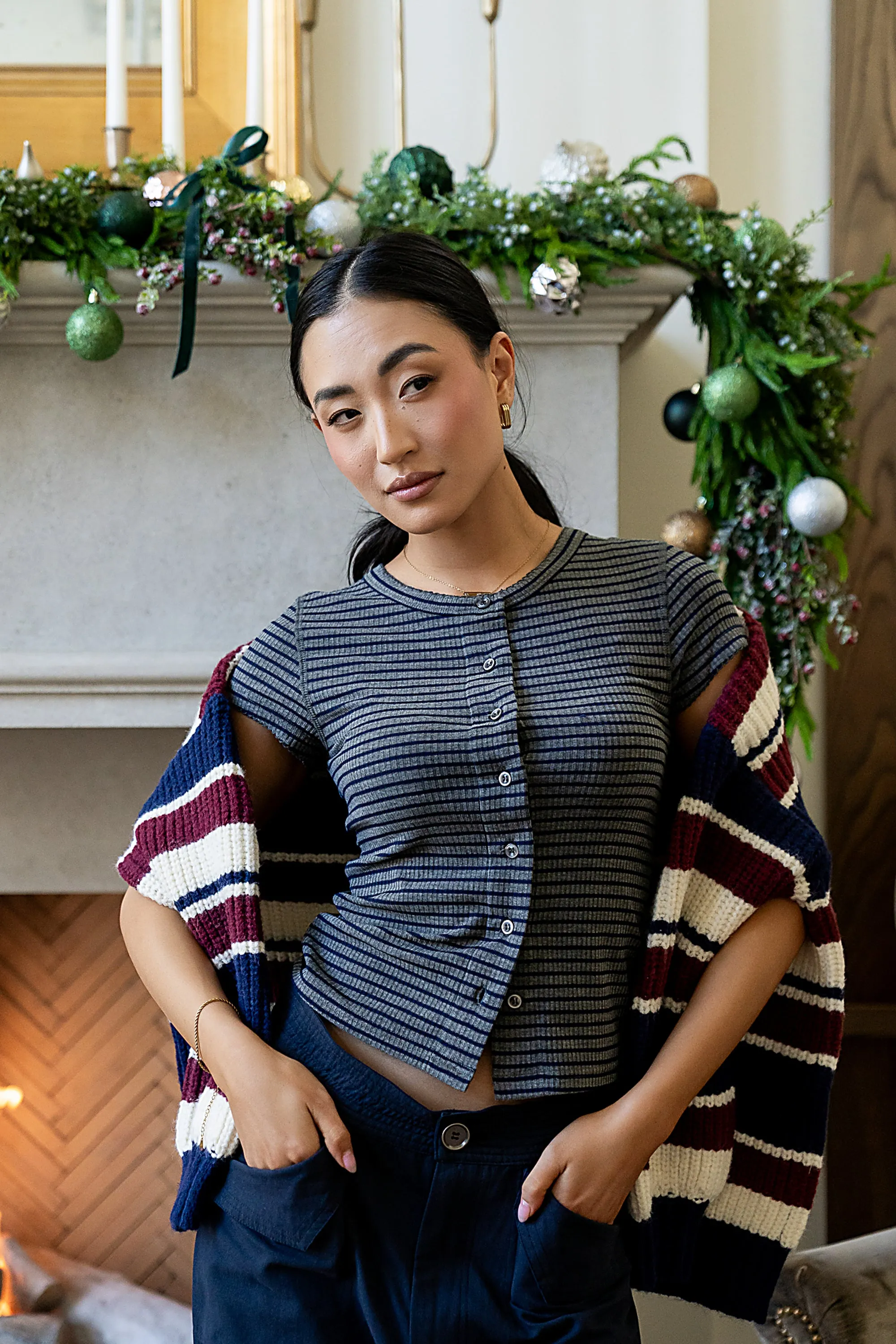 Trisha Striped Top in Navy sold by bohme product image thumbnail 2