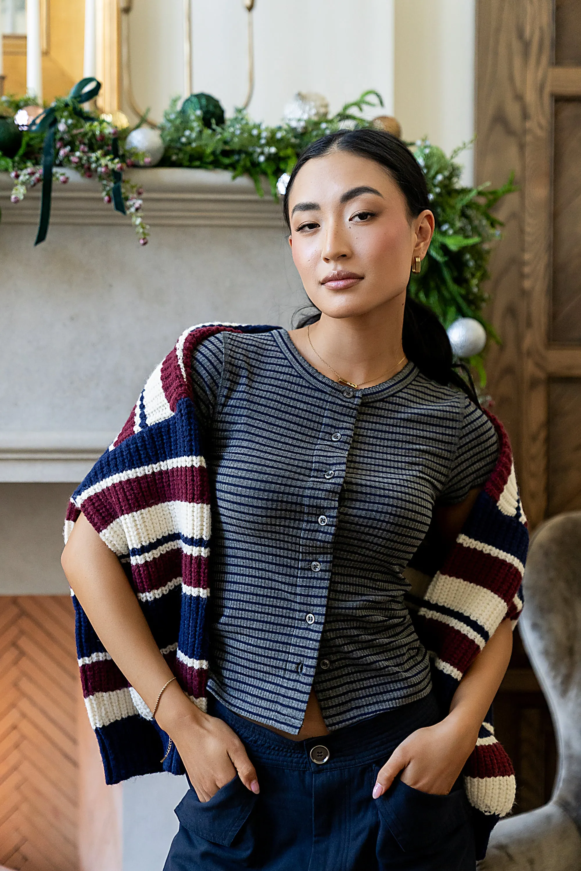 Trisha Striped Top in Navy sold by bohme