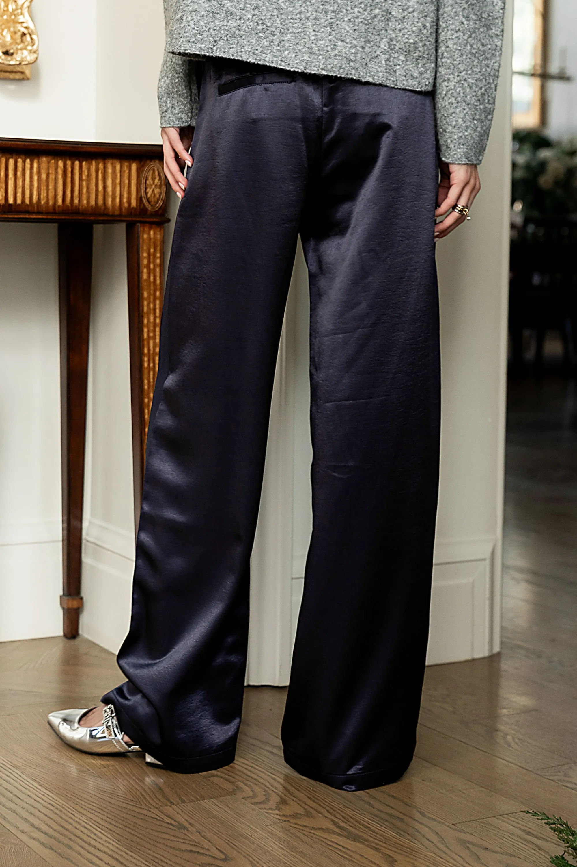 Gemma Satin Wide Leg Pants in Navy sold by bohme product image thumbnail 3