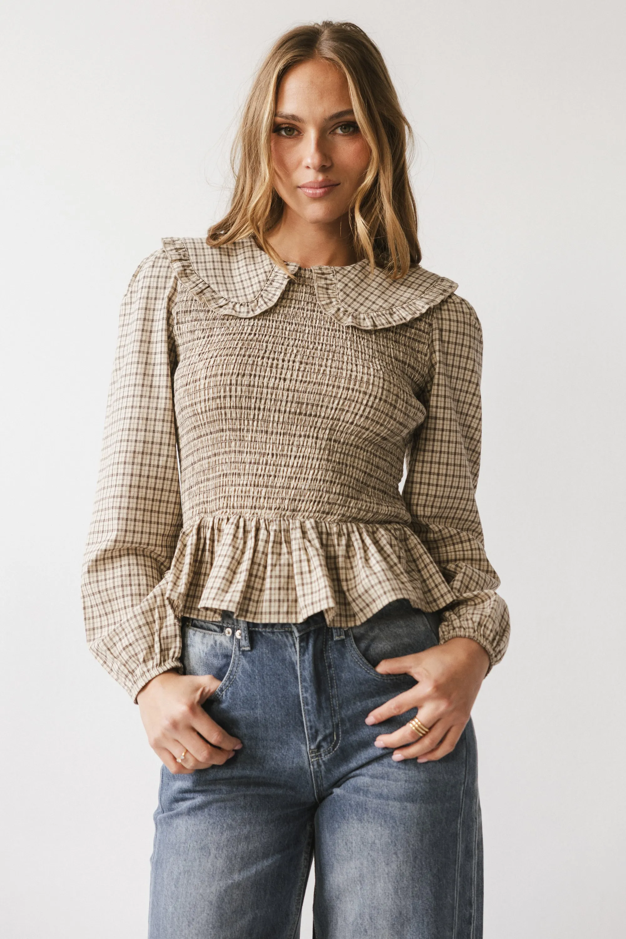 Kristy Smocked Blouse in Beige - FINAL SALE sold by bohme product image thumbnail 5