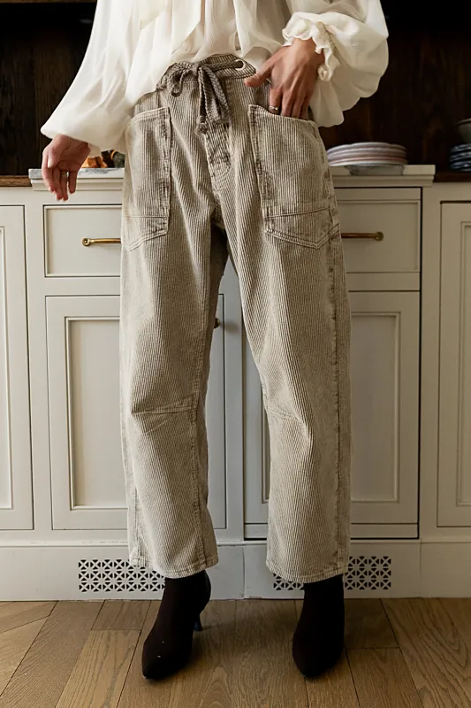 Dana Corduroy Barrel Pants in Grey sold by bohme