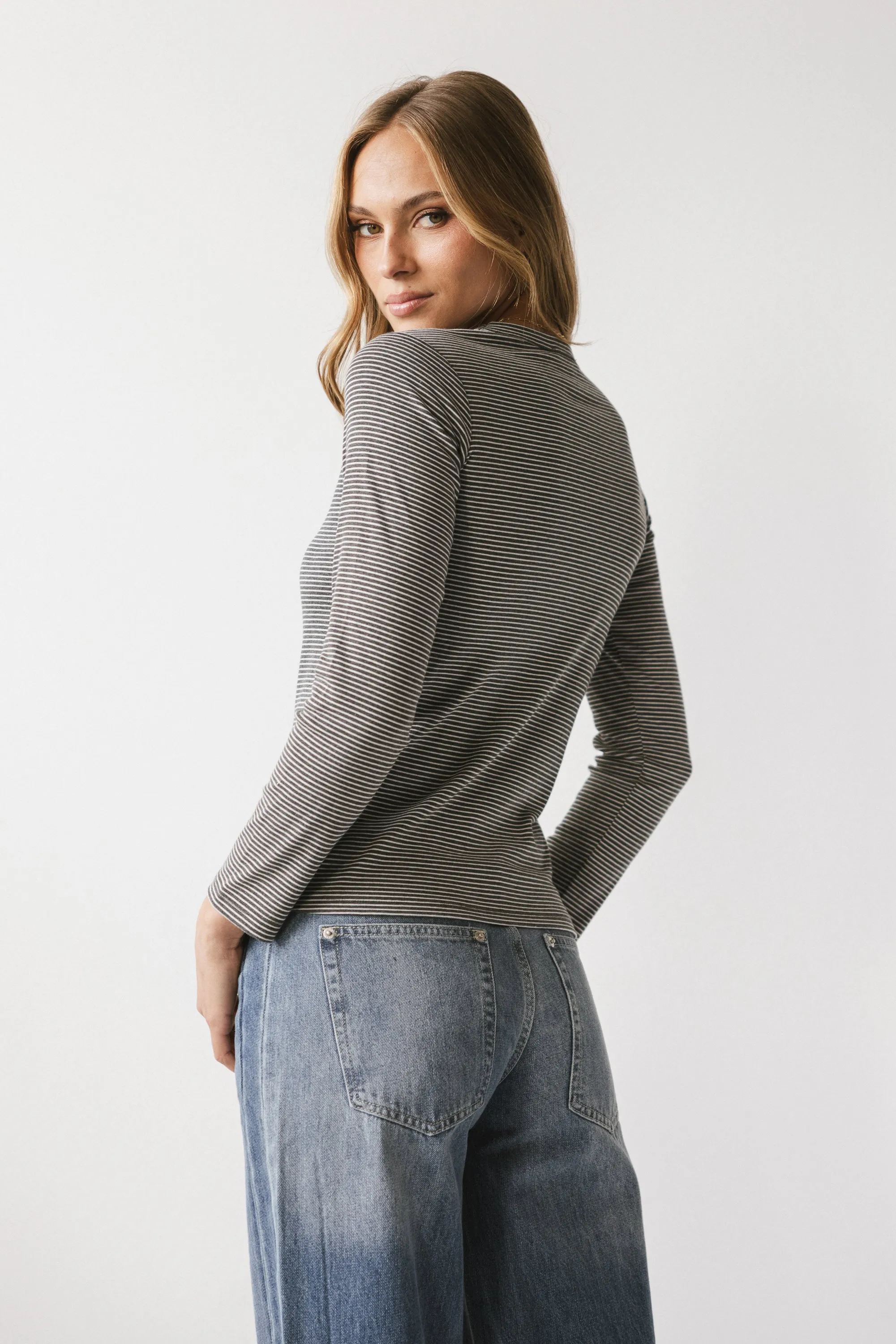 Makayla Shirt in Striped Charcoal - FINAL SALE sold by bohme product image thumbnail 2