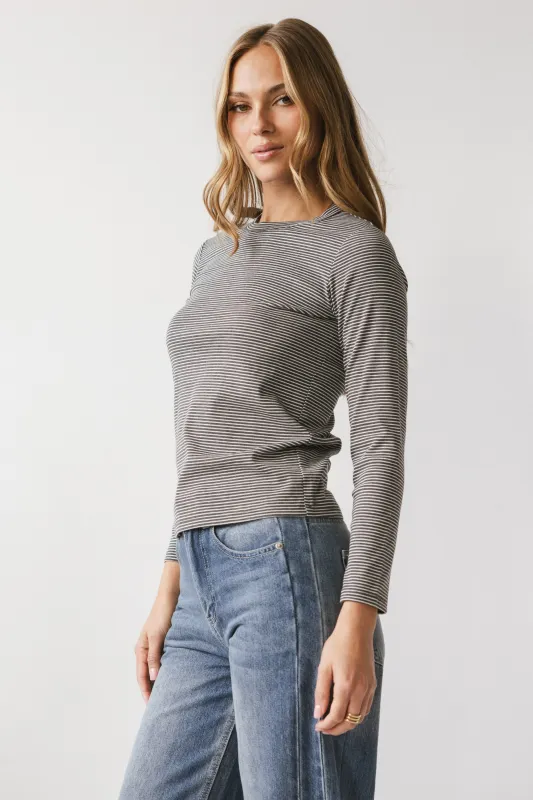 Makayla Shirt in Striped Charcoal sold by bohme