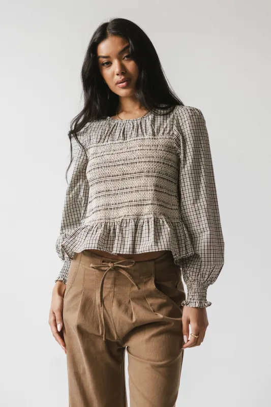 Kesley Smocked Blouse in Brown sold by bohme