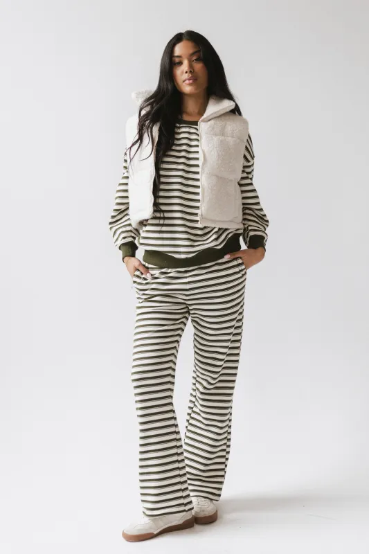 Taya Striped Wide Leg Pants in Olive sold by bohme