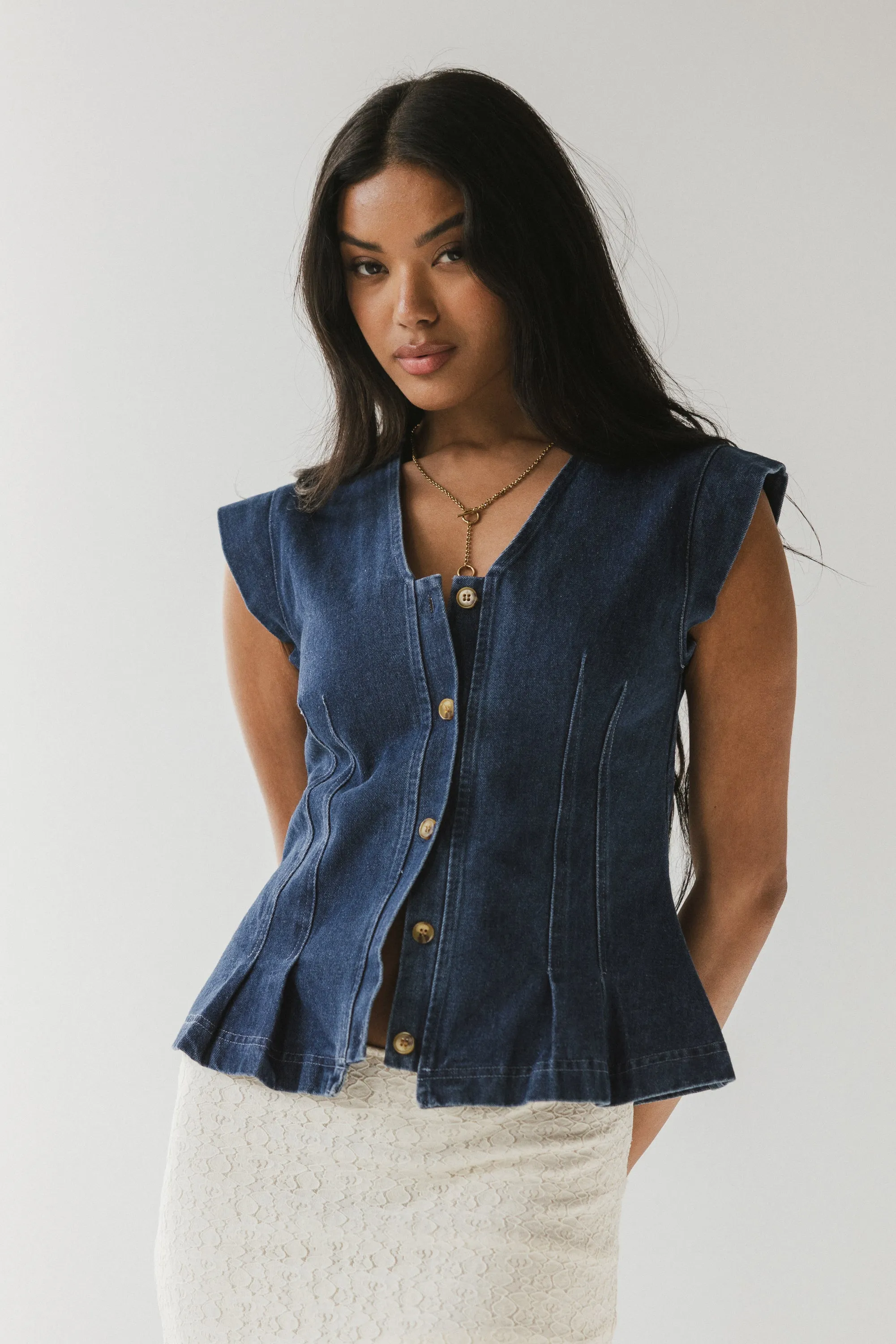Cassie Pleated Blouse in Medium Wash sold by bohme product image thumbnail 2