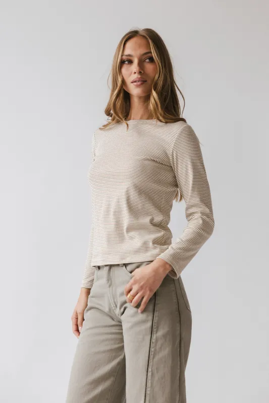 Makayla Shirt in Striped Mocha sold by bohme