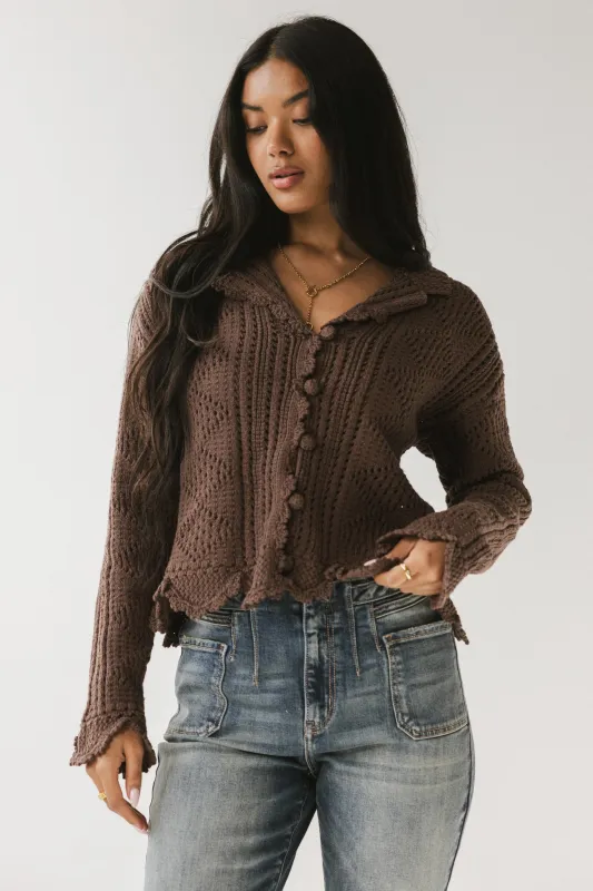 Mary Crochet Cardigan in Brown sold by bohme