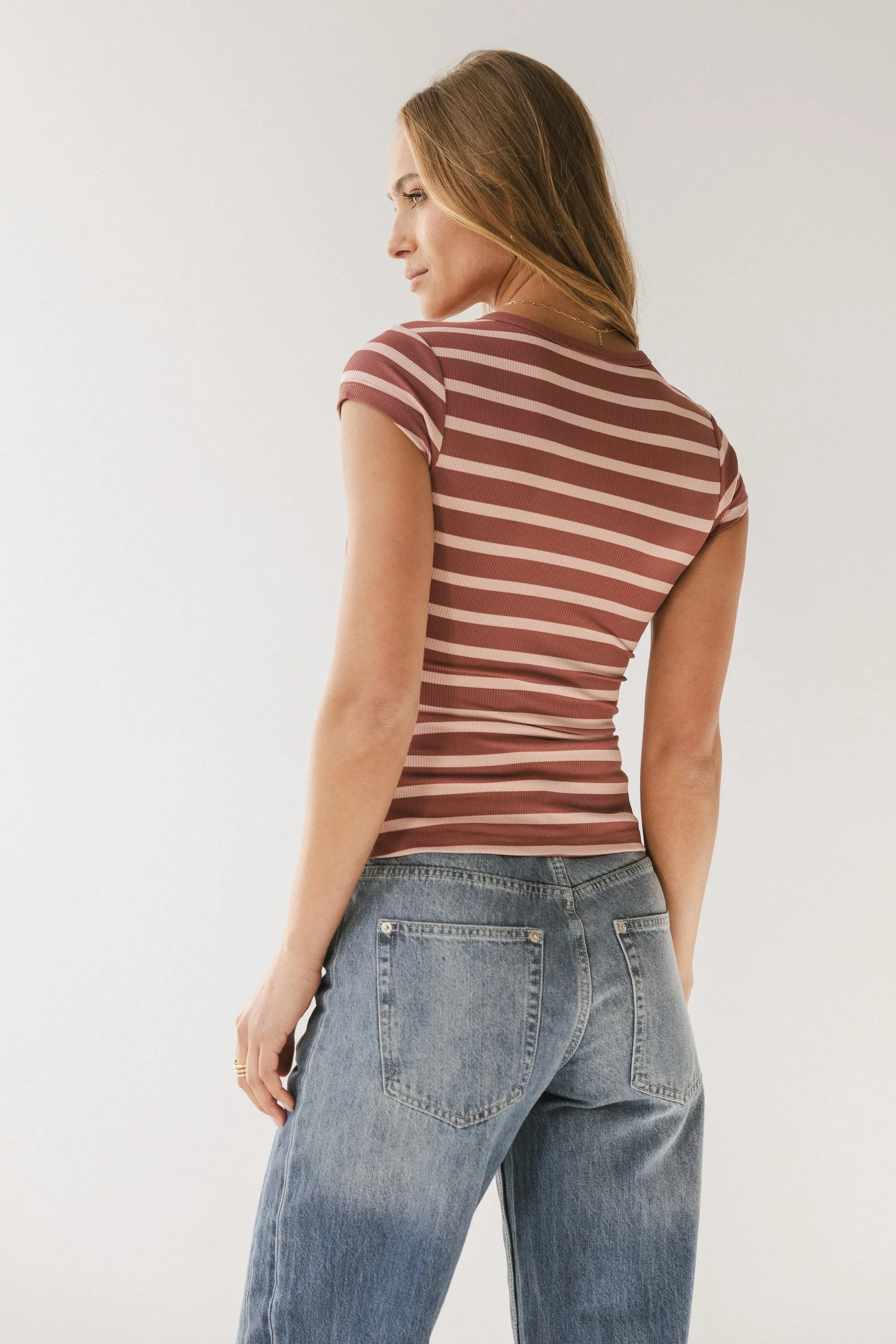 Vestia Striped Button Up Tee in Pink sold by bohme product image thumbnail 2