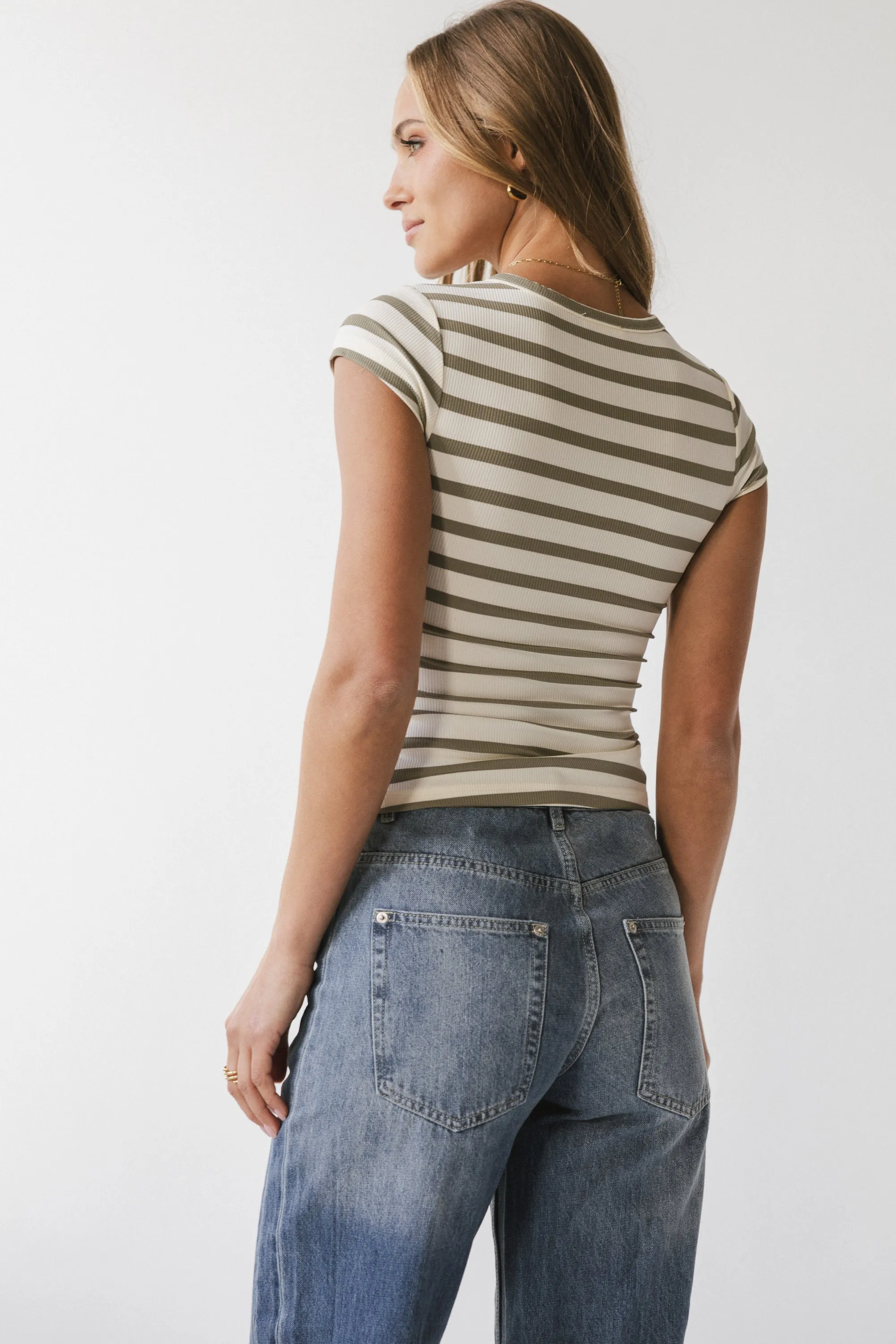 Vestia Striped Button Up Tee in Sage - FINAL SALE sold by bohme product image thumbnail 2
