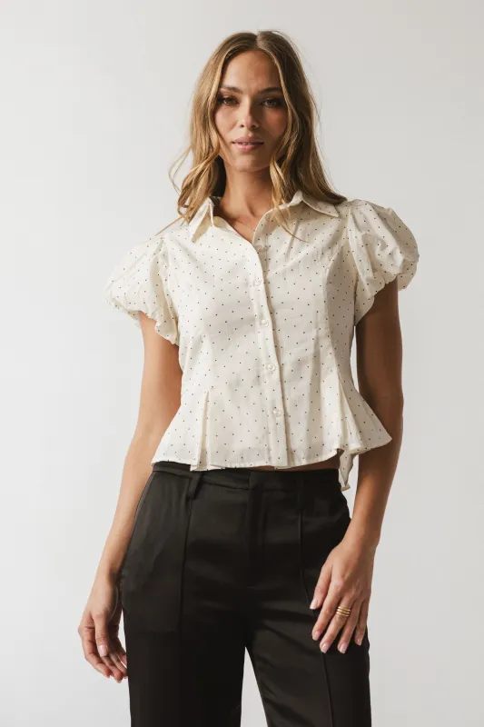 Lizette Pleated Blouse in Cream sold by bohme