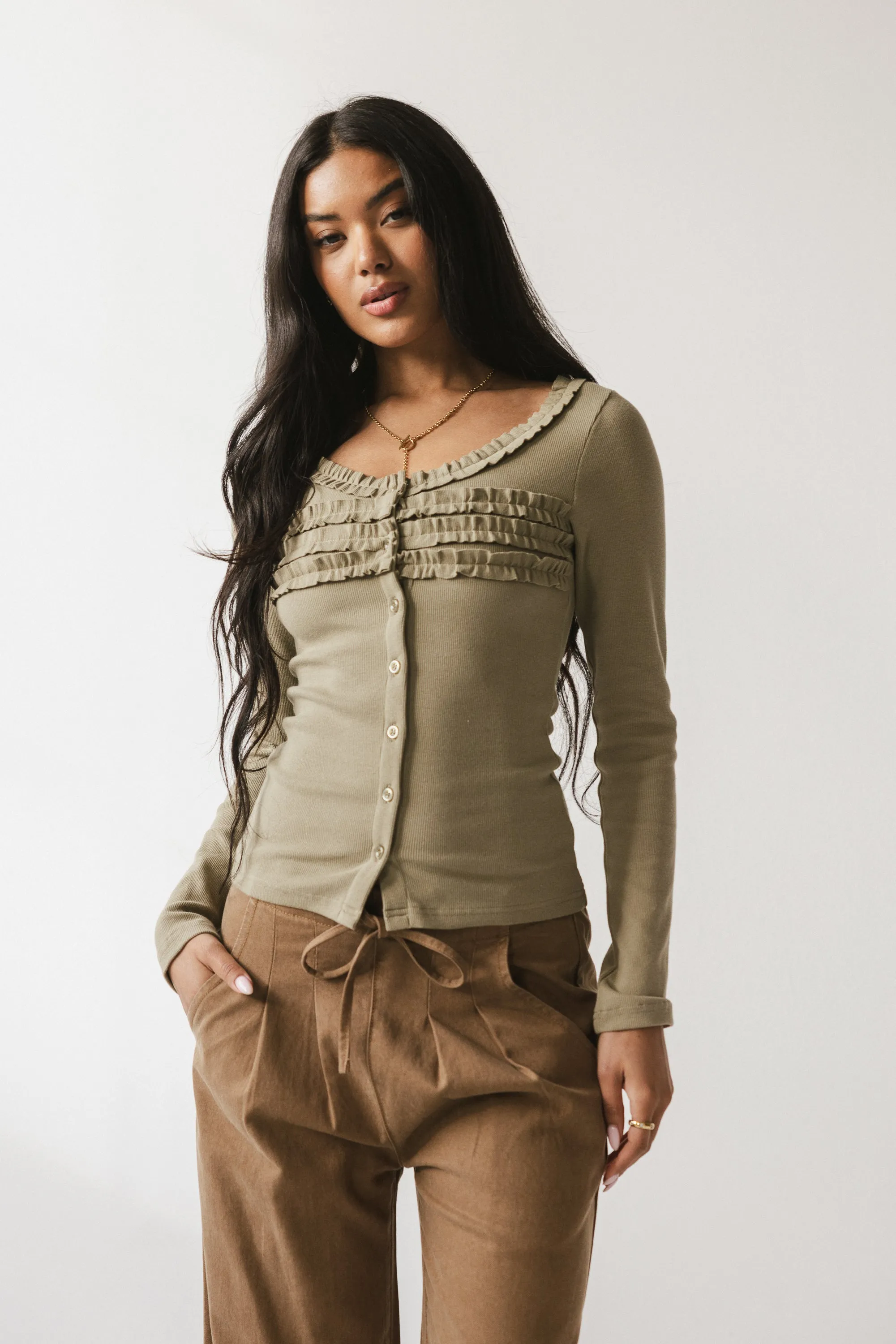 Mattie Ruffle Top in Olive sold by bohme product image thumbnail 4