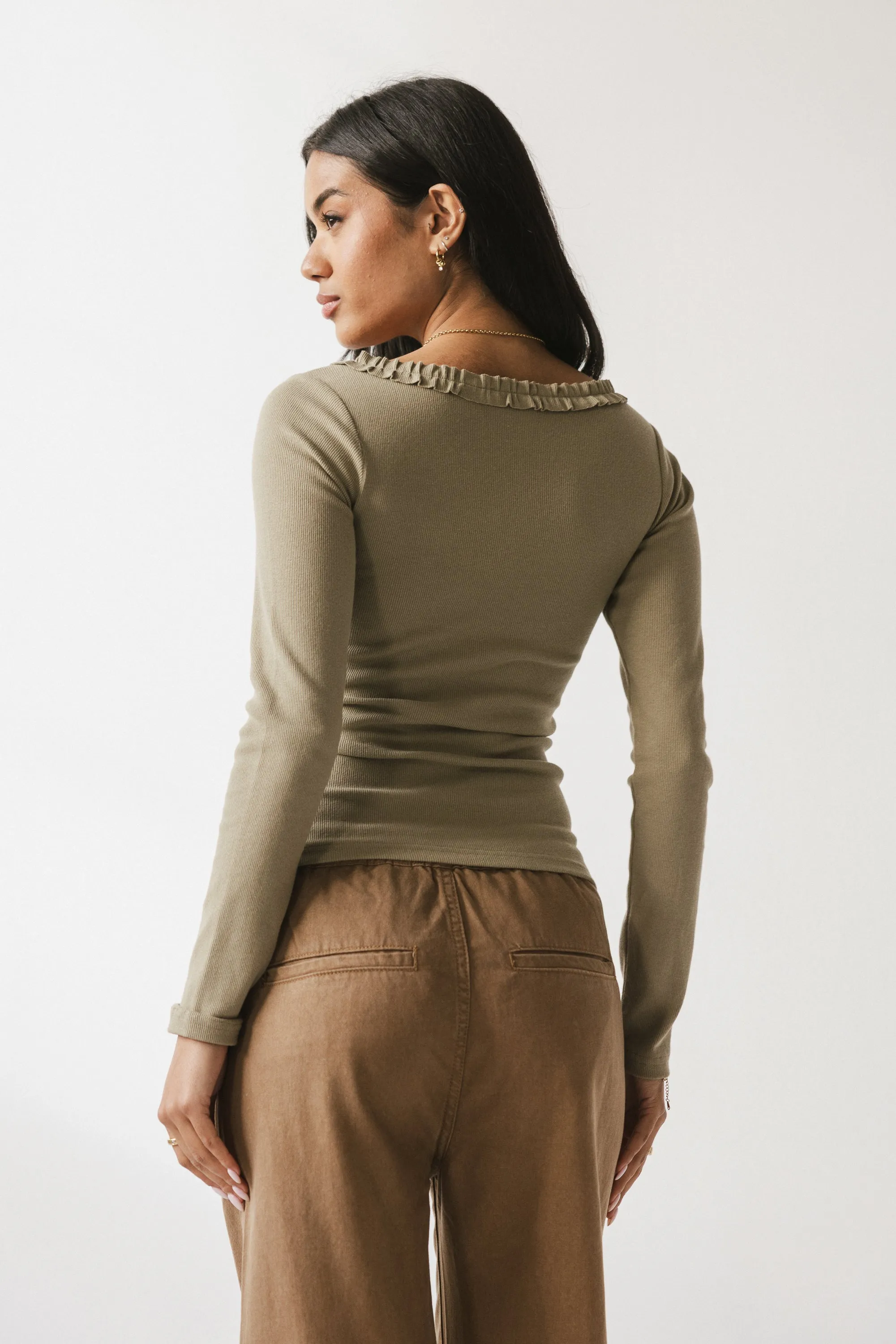 Mattie Ruffle Top in Olive sold by bohme product image thumbnail 2