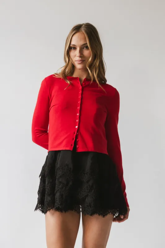 Maddy Button Up Cardigan in Red sold by bohme