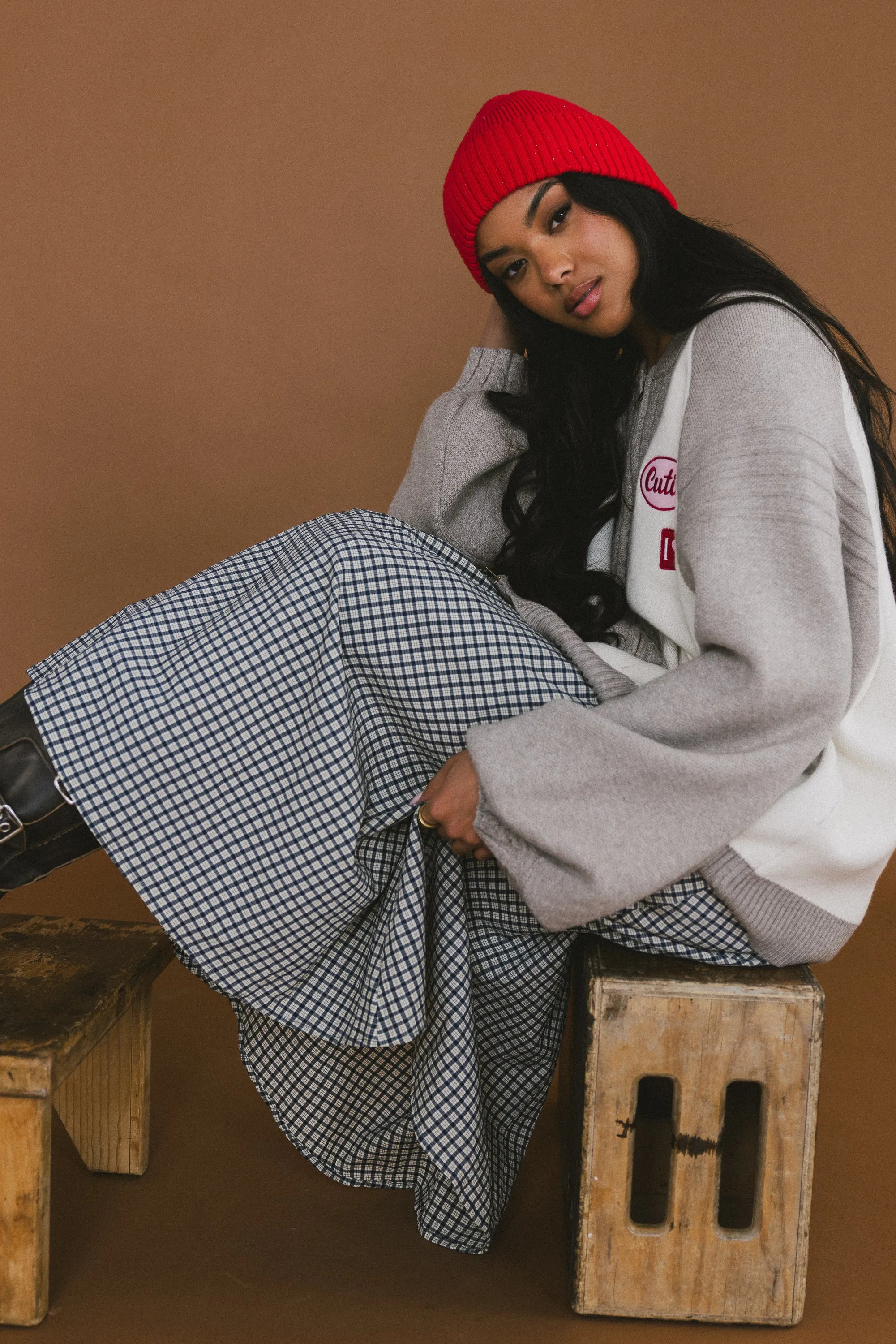 Braxton Plaid Midi Skirt sold by bohme