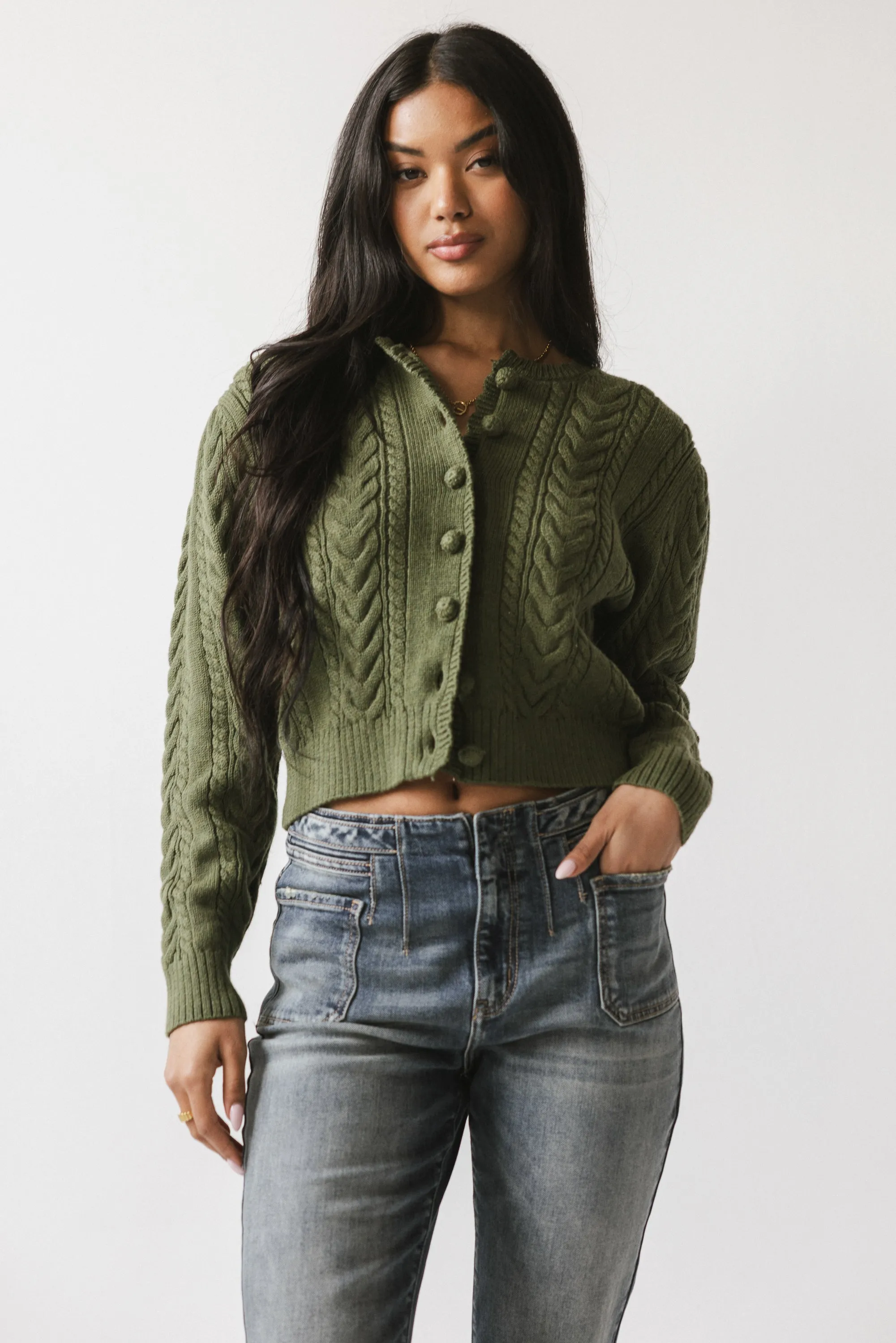 France Knit Cardigan in Olive sold by bohme