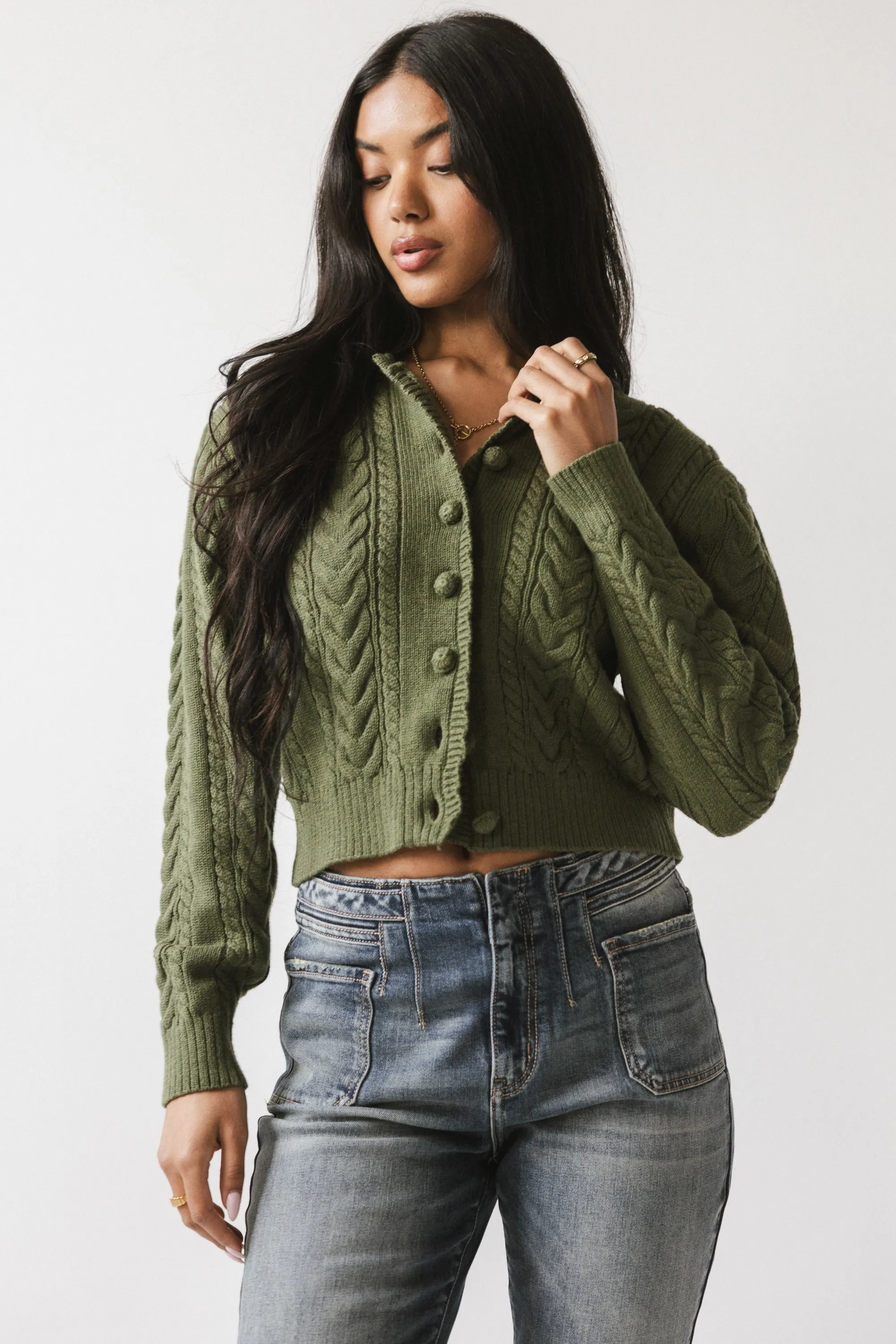 France Knit Cardigan in Olive sold by bohme product image thumbnail 3