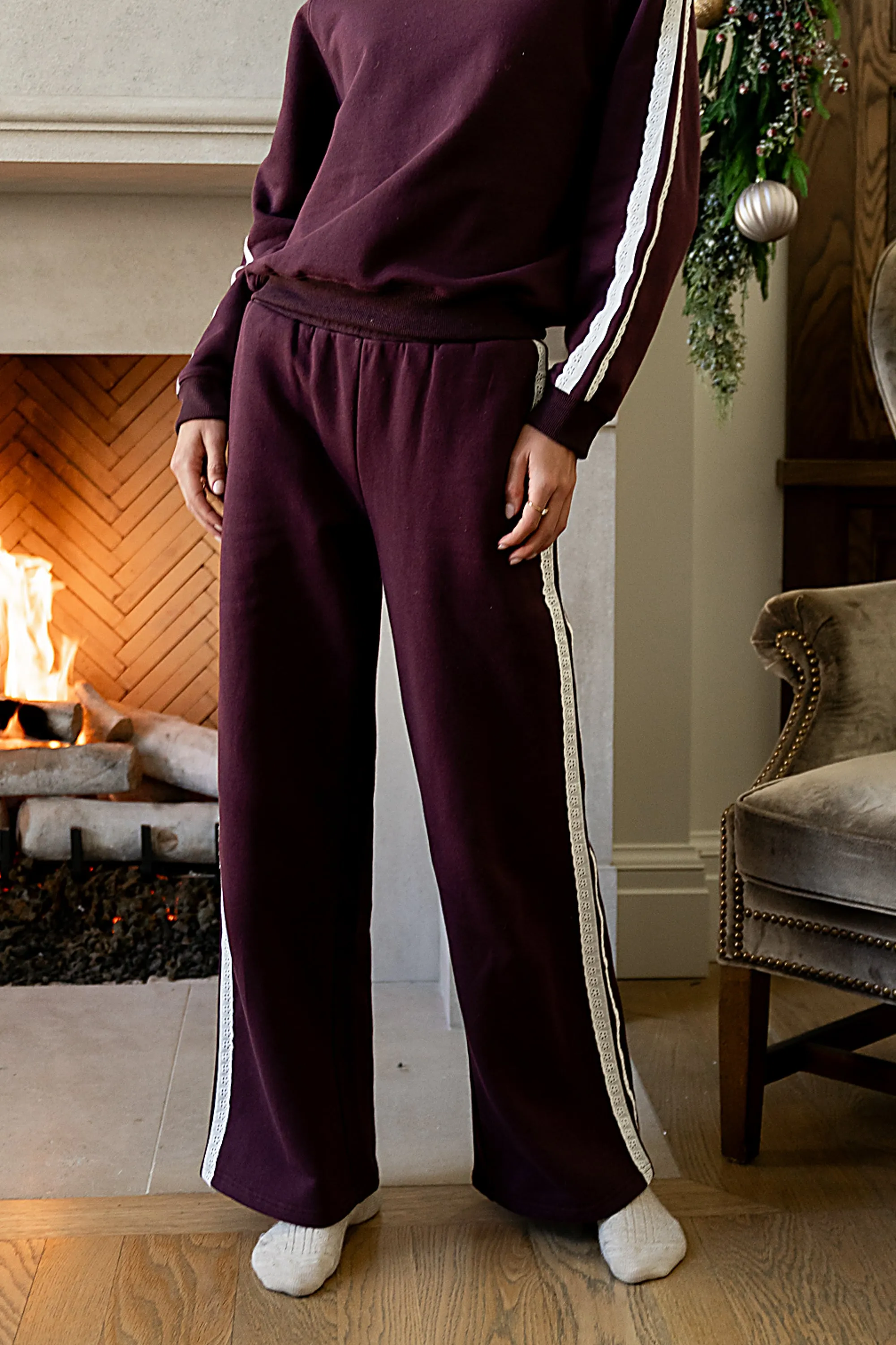 Mickey Wide Leg Jogger in Burgundy sold by bohme product image thumbnail 3