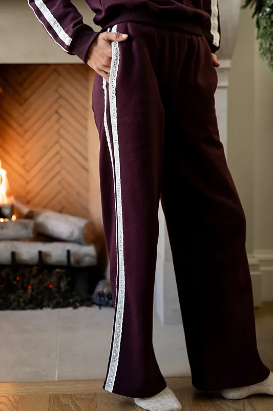 Mickey Wide Leg Jogger in Burgundy sold by bohme