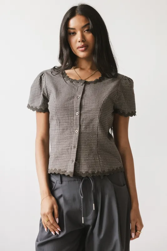 Serra Lace Trim Blouse in Charcoal sold by bohme