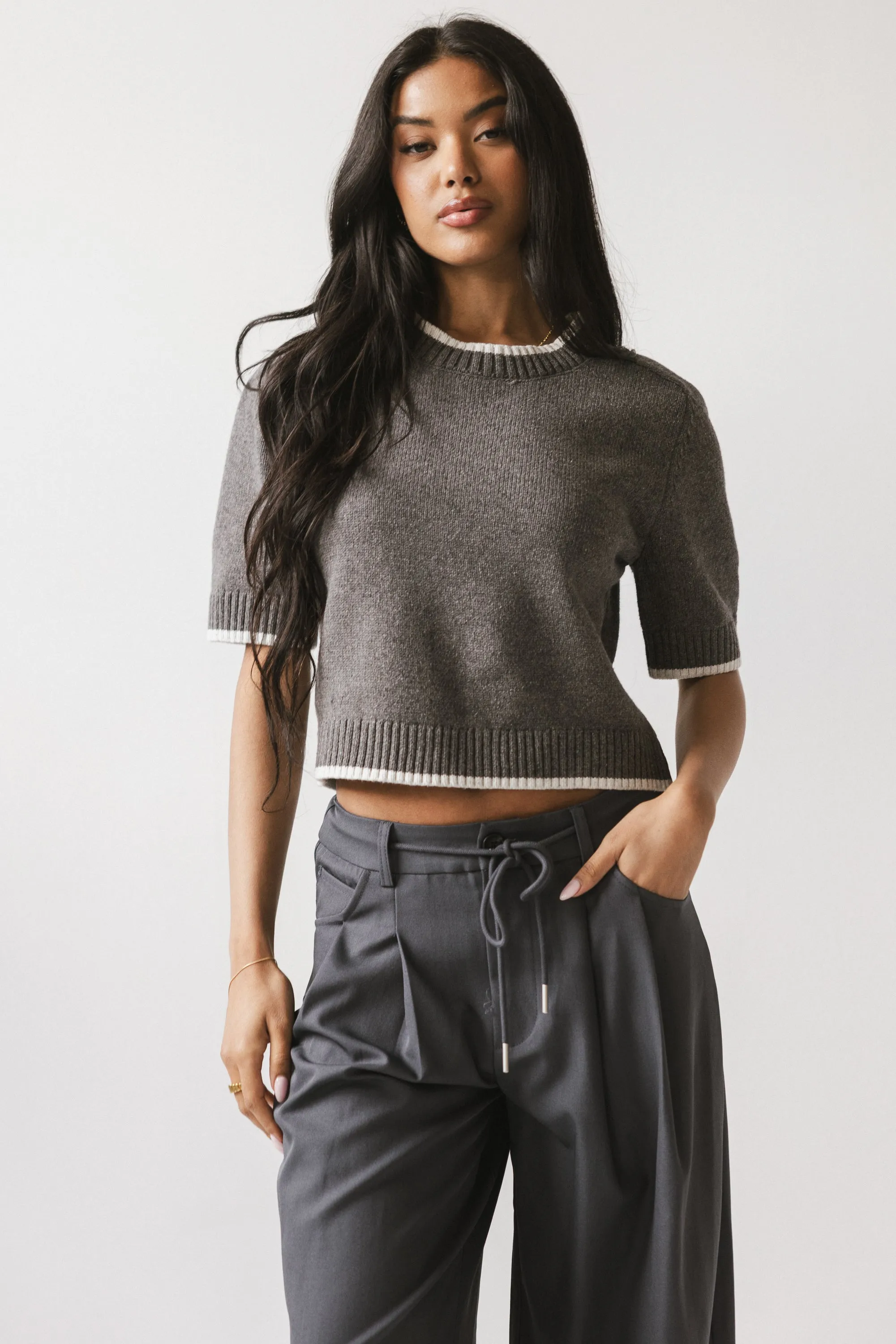 Rumple Contrast Top in Charcoal sold by bohme product image thumbnail 3