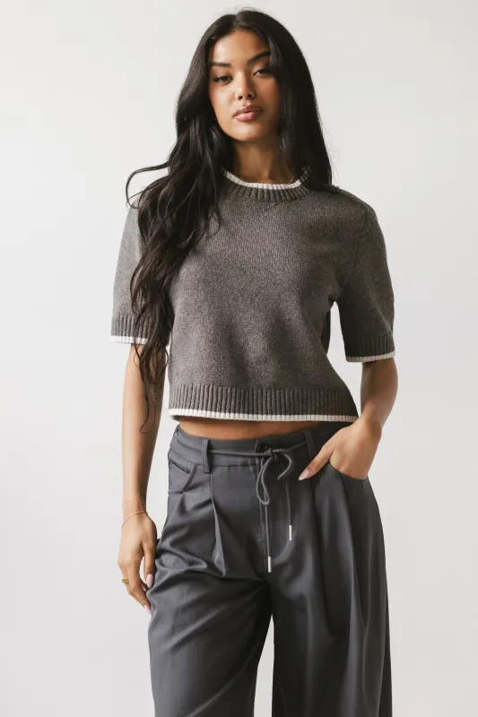 Rumple Contrast Top in Charcoal sold by bohme