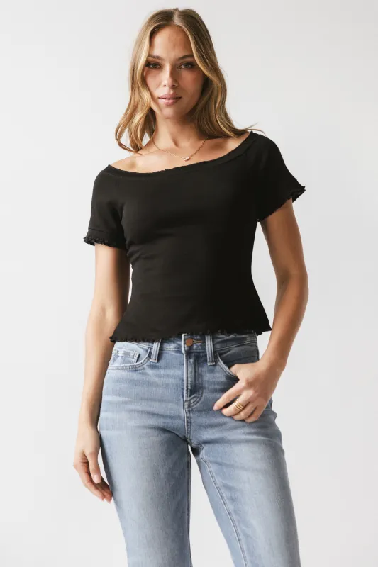 Hannah Lettuce Edge Top in Black sold by bohme