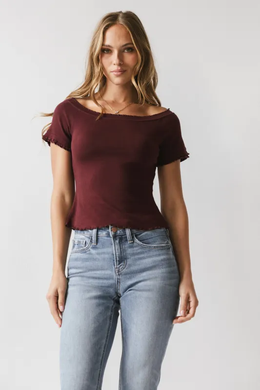 Hannah Lettuce Edge Top in Burgundy sold by bohme