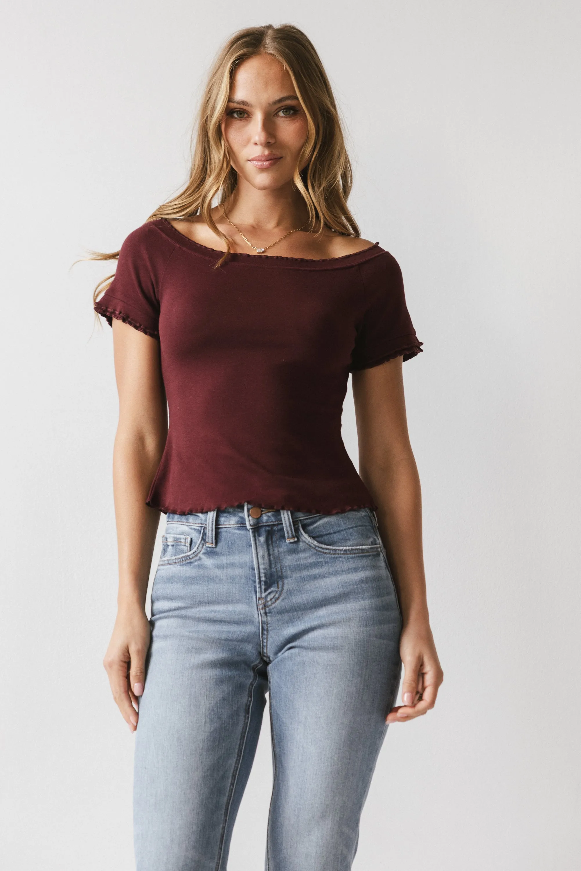 Hannah Lettuce Edge Top in Burgundy - FINAL SALE sold by bohme