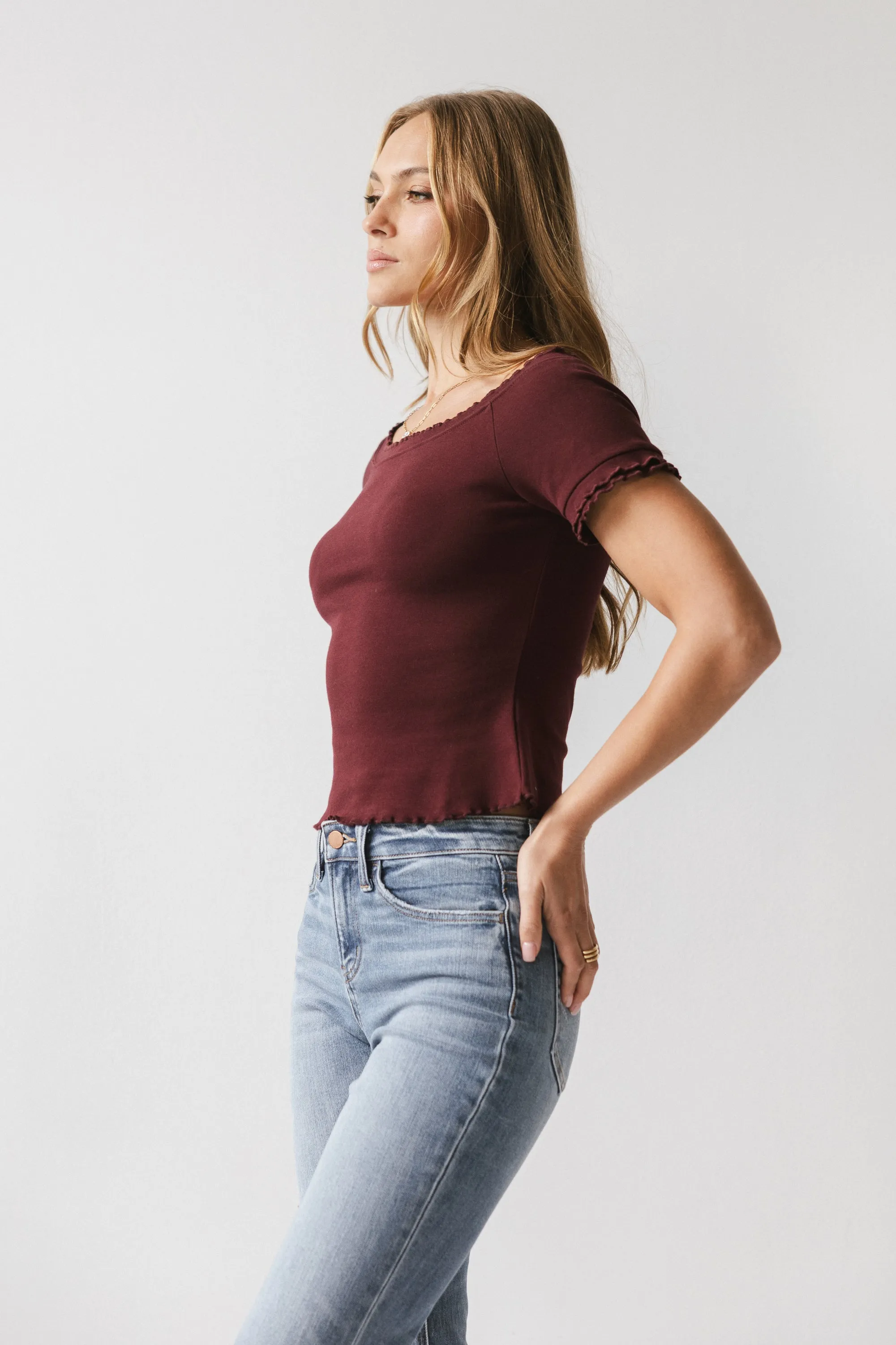 Hannah Lettuce Edge Top in Burgundy - FINAL SALE sold by bohme product image thumbnail 5