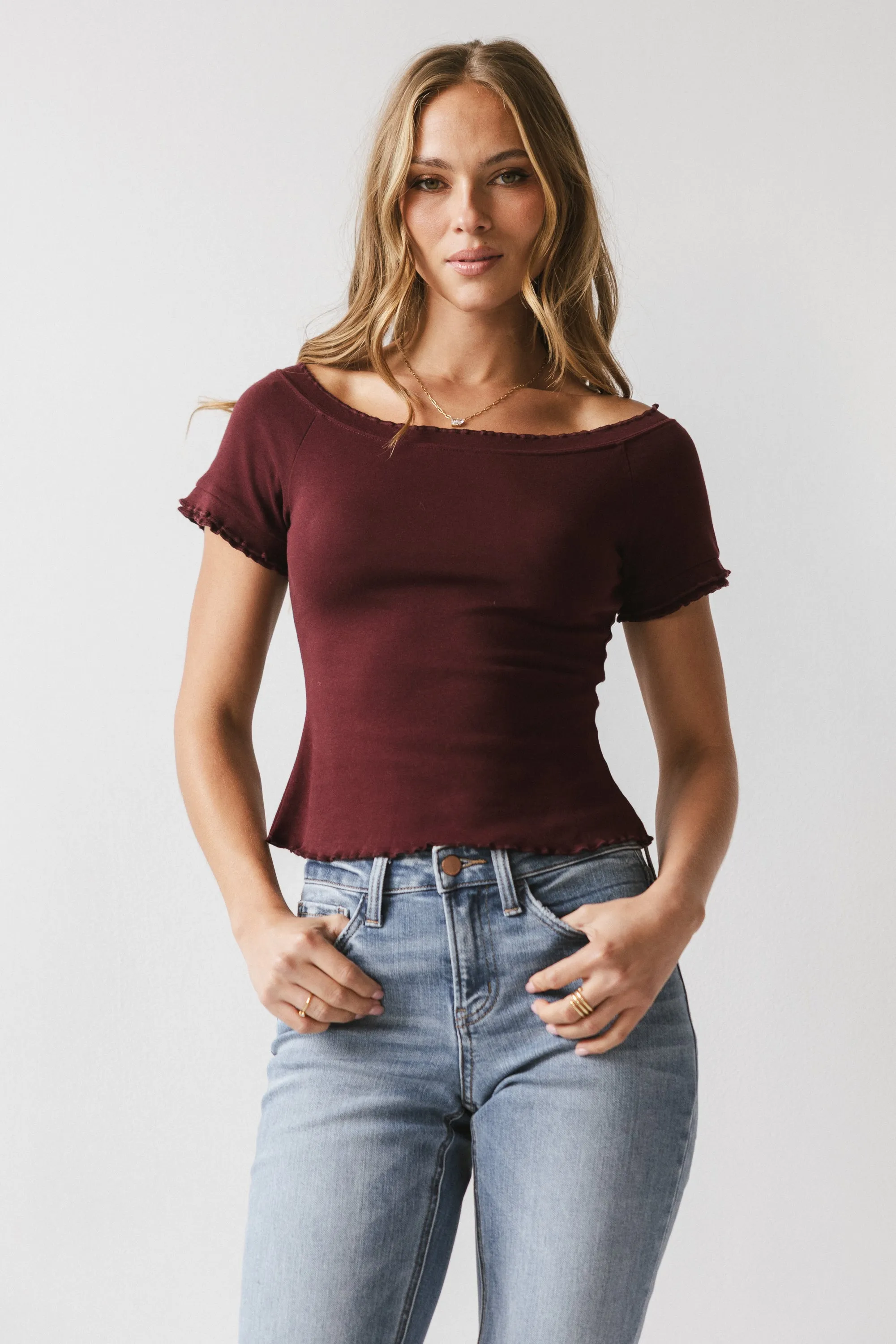 Hannah Lettuce Edge Top in Burgundy - FINAL SALE sold by bohme product image thumbnail 4