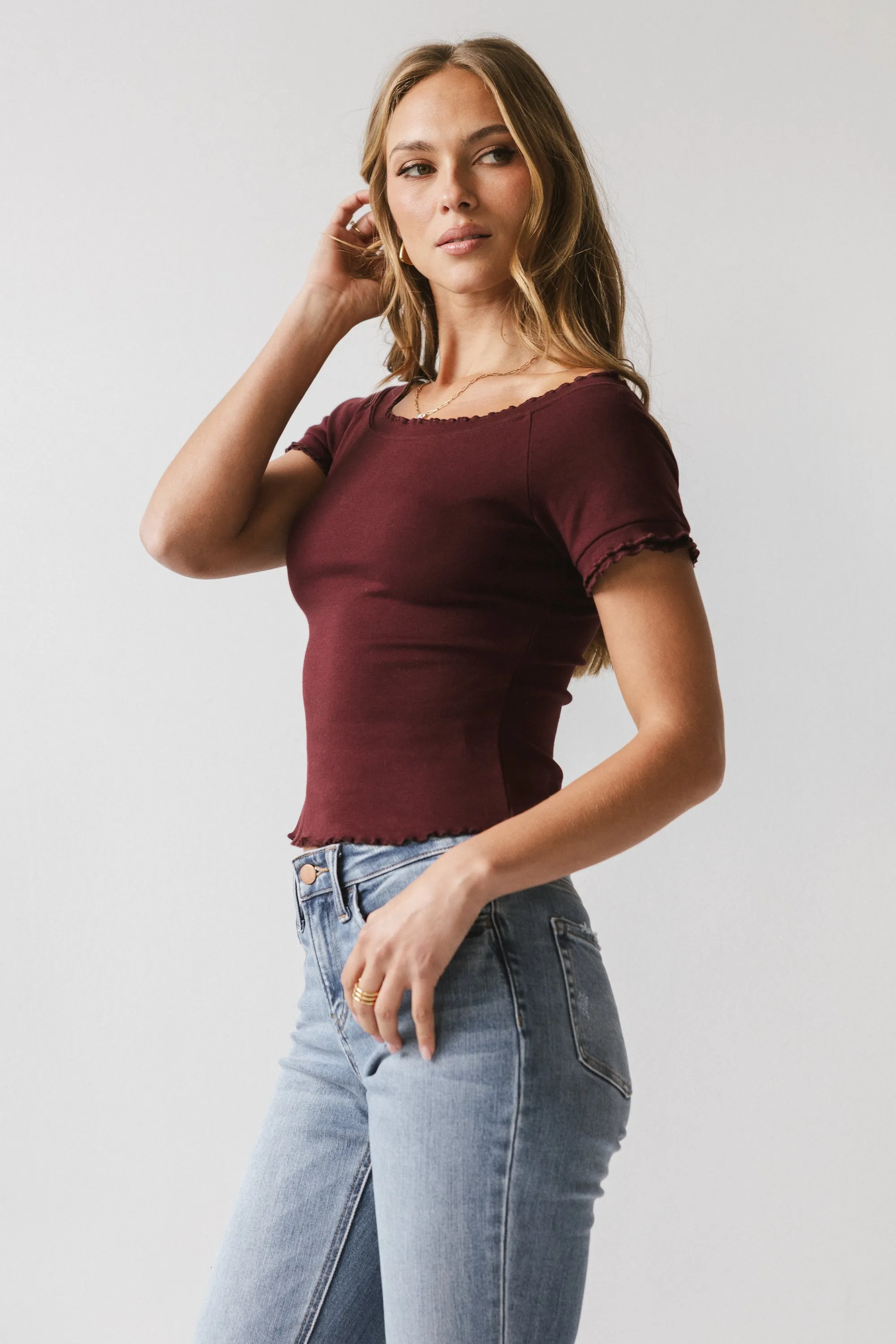 Hannah Lettuce Edge Top in Burgundy - FINAL SALE sold by bohme product image thumbnail 3