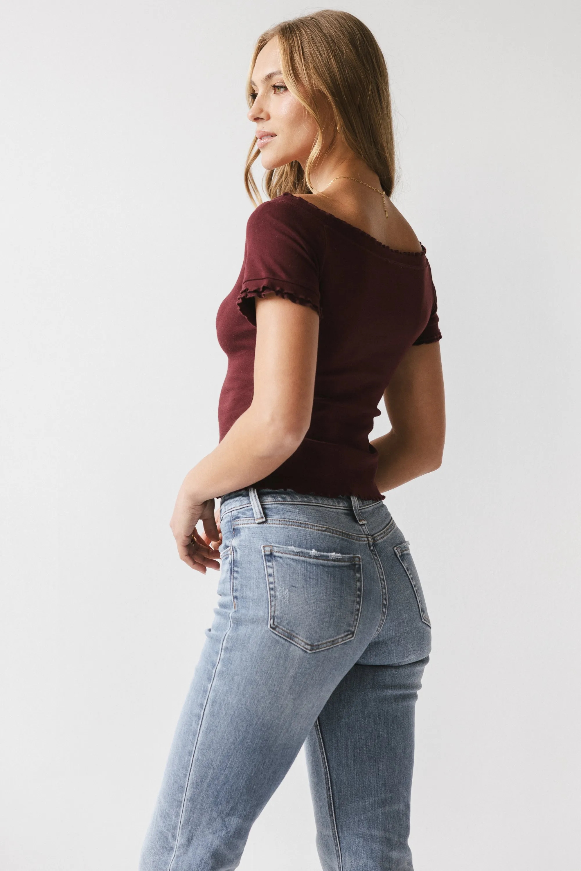 Hannah Lettuce Edge Top in Burgundy - FINAL SALE sold by bohme product image thumbnail 2